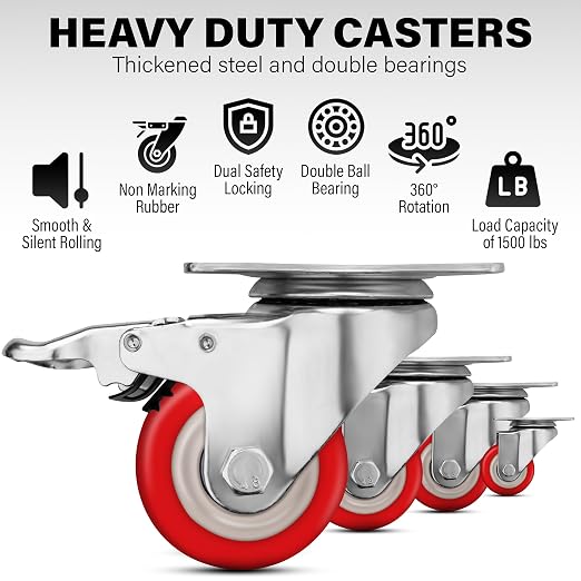 2.5 Inch Caster Wheels Heavy Duty Casters Set of 4 Lockable Cart Wheels - Image 3