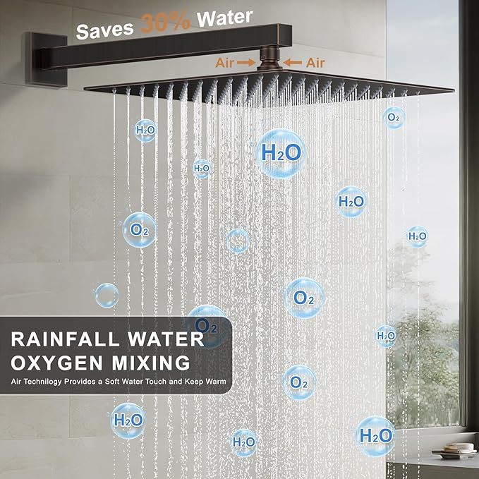 Shower Faucet Set, Wall Mount Shower System 12 and 6 Inch Dual Shower Head Set with 2 in 1 Handheld Spray Rain Shower Faucet with Rough-in Valve and Shower Trim Kit, Oil Rubbed Bronze