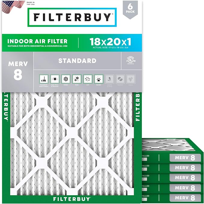 Filterbuy 18x20x1 Air Filter MERV 8 Essential Dust & Allergy Defense, by Filterbuy