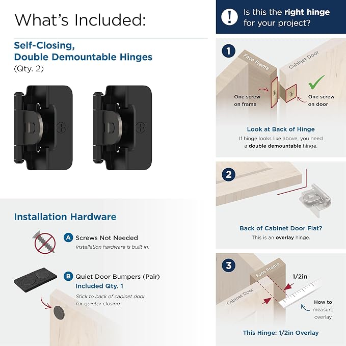 Amerock BPR8704FB | Cabinet Hinge | 1/2 inch Overlay Double Demountable | Matte - Image 3