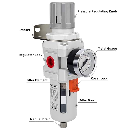 NANPU 3/8" NPT Compressed Air Filter Regulator Combo Piggyback, 5 Micron Brass - Image 2