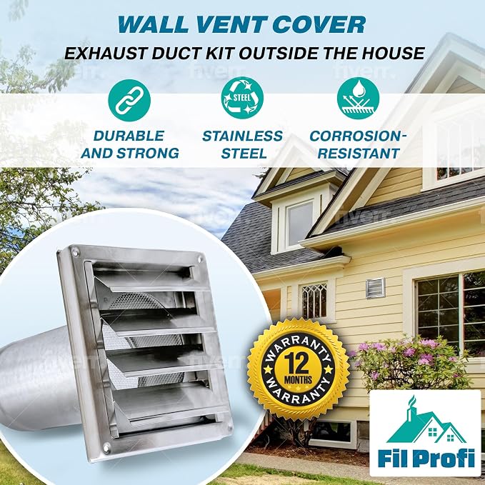 Wall Vent Cover with Metal Mesh Screen, Exterior Hood Vent - Image 3