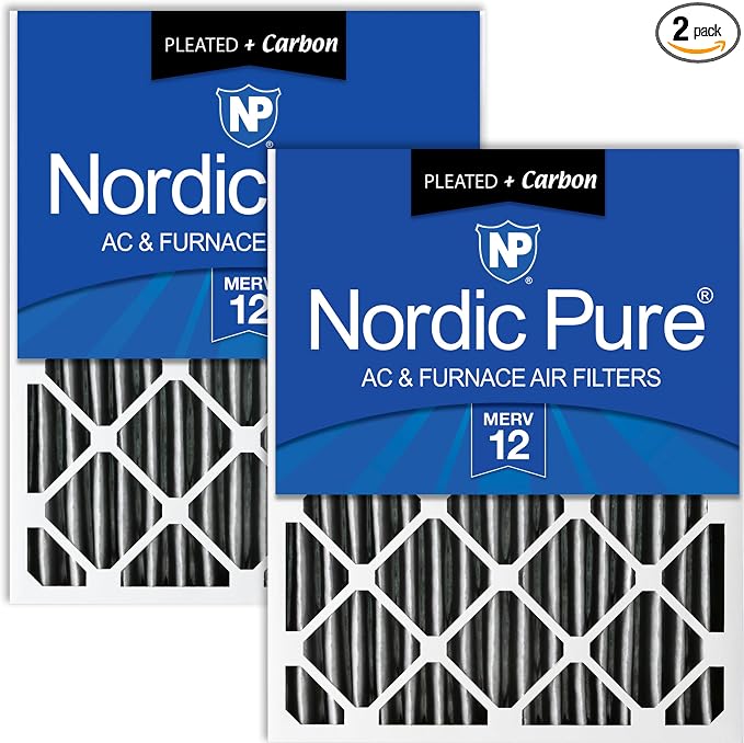 Nordic Pure 16x25x4 Pleated Air Filter MERV 12 Pleated + Carbon 2 Pack by NordicPure