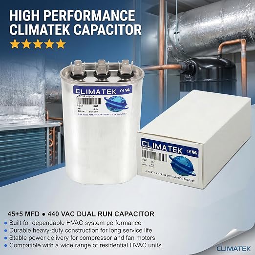 ClimaTek 45 + 5 MFD 370/440 Volt Dual Run Capacitor CAP99-4554O | 45/5 VAC | - Image 2