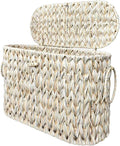 Toilet Paper Basket,Wicker Toilet Paper Storage with Lid,Decorative Boho Wicker Basket for Bathroom,Free Standing-Cream White