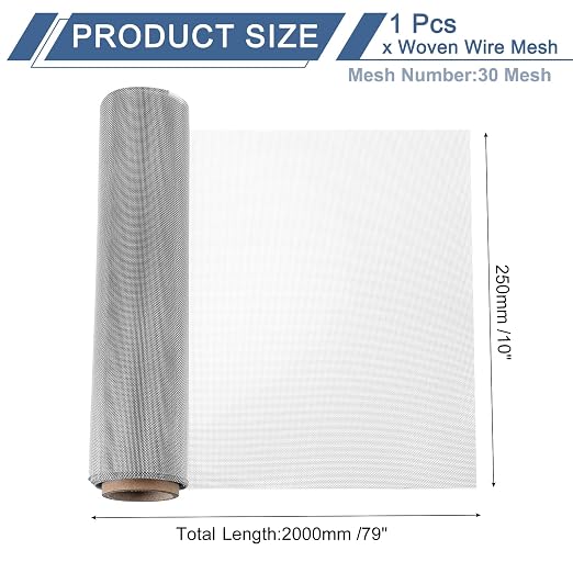 uxcell 30 Mesh 79" x 10" Woven Wire Mesh, 316 Stainless Steel Air Vent Filter - Image 2