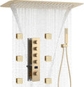 Brushed Gold Digital Display Shower System with 16X24 inch Ceiling Mounted Shower Head(Rain&Waterfall Modes), with Handheld Spray and 6 PCS Dual Modes Body Jet