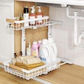 PXRACK 1 Pack Under Sink Organizer,Adjustable Height,2 Tier Pull Out Under Cabinet Organizer,Slide Out Thickened Metal Under Sink Storage for Kitchen Bathroom Laundry Cabinet Pantry,White(L)