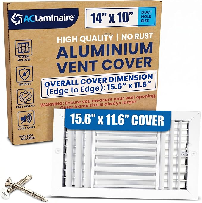 14x10 Aluminum 3-Way Air Register HVAC Vent Cover Wall Ceiling – Multi-Shutter by ACLAMINAIRE