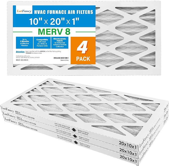 LotFancy 10x20x1 Air Filter MERV 8 4-Pack, Electrostatic Pleated Furnace & AC - Image 9