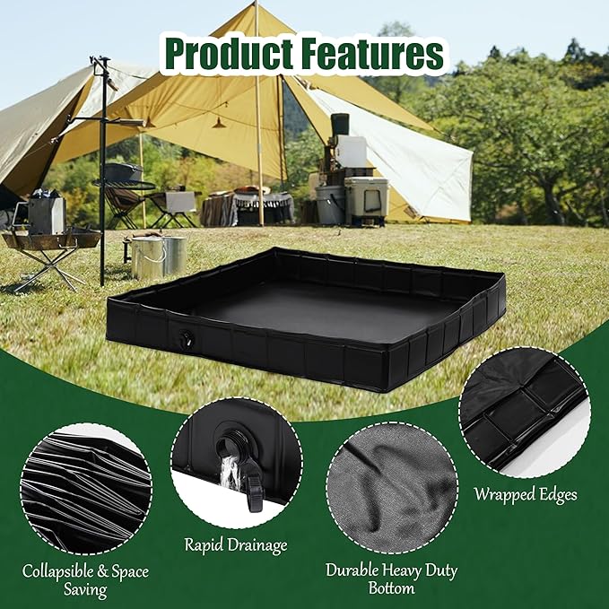 MABOZOO Foldable Shower Base, 41" x 41" x 5" Portable Shower Pan with drain pipe Collapsible Shower Basin Shower Tent Awning Base for Indoor & Outdoor. Patent Pending