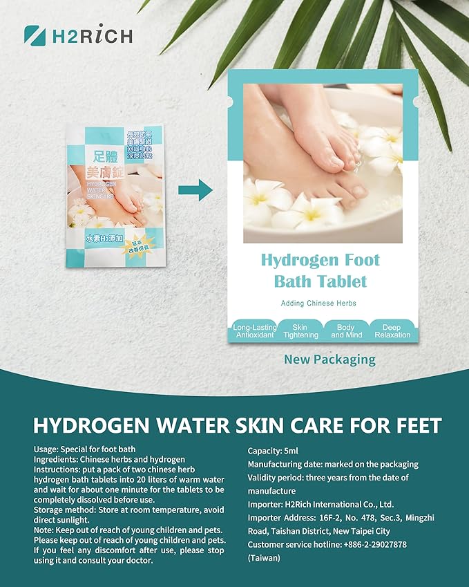 Hydrogen Foot Soak Effervescent Tablets 2 Pieces | Ginger & Mugwort Herb Foot Bath, Relaxing Spa Pedicure Care | Improves Circulation, Soothes Tired Feet, Softens Calluses, Controls Odor