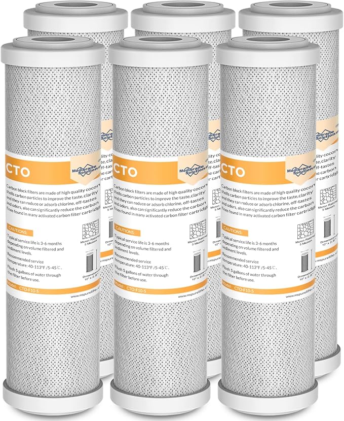 Membrane Solutions 5 Micron 2.5" x 10" CTO Carbon Block Water Filter Cartridge by MembraneSolutions