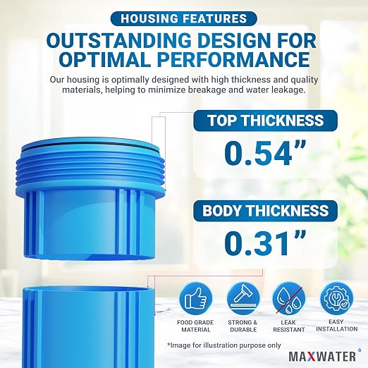Max Water 20x4.5 Whole House Water Filter Housing, Heavy Duty Big Filter Blue - Image 4