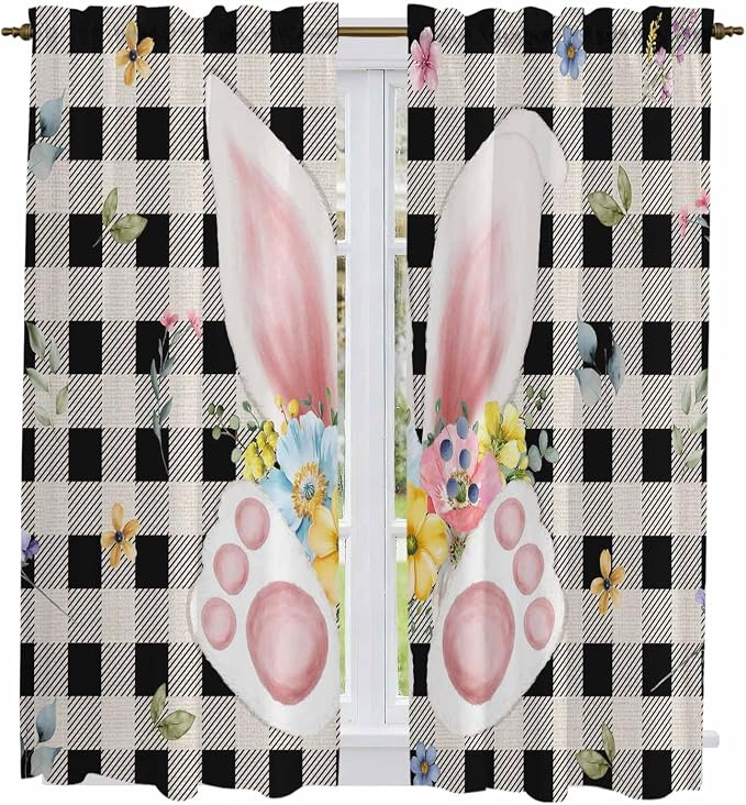 Easter Window Curtains 63 Inch Long 2 Panel Set, Rod Pocket Bedroom Curtains & - Image 2