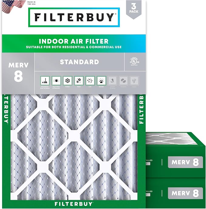 Filterbuy 24x25x4 Air Filter MERV 8 Essential Dust & Allergy Defense, by Filterbuy