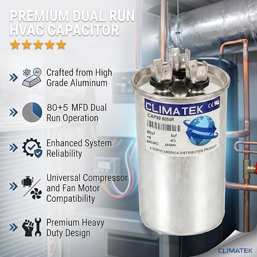 ClimaTek 80 + 5 MFD 370/440 Volt Dual Run Capacitor CAP99-8054R | 80/5 VAC | - Image 5