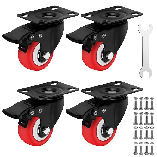 2 Inch Caster Wheels Heavy Duty Casters Set of 4 Lockable Cart Wheels by Castrek