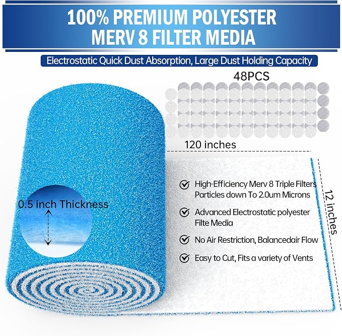 2 Rolls Air Vent Filters, MERV 8 Triple Vent Filter Kit - Image 2