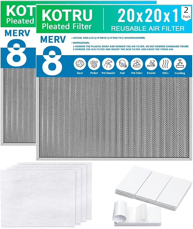 20x20x1 Reusable Air Filter Kit: Includes 4 replaceable MERV 13 filter pads and by Unknown