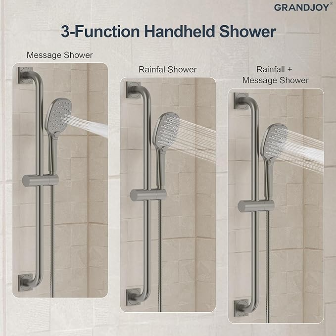 Brushed Nickel 10 Inch Rainfall Shower System with Handheld Spray & Adjustable Slide Bar, Wall Mount Bathroom Shower Faucet Set, Valve Included
