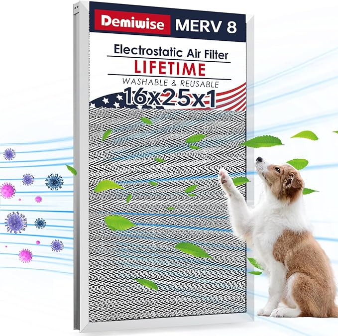 16x25x1 Electrostatic Air Filter, MERV 8 Reusable Aluminum AC/HVAC Furnace by Demiwise
