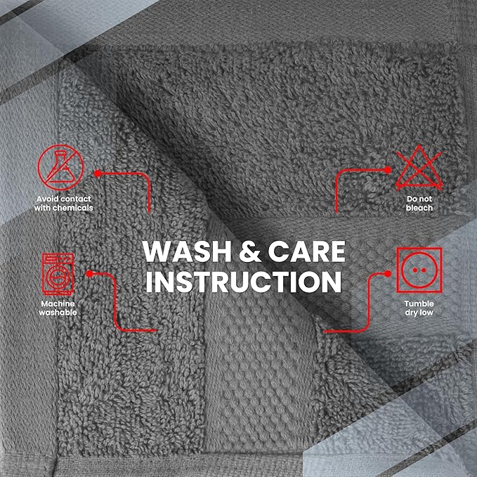 Infinitee Xclusives Luxury Wash Cloths for Showering [13x13] – 100% Cotton Washcloths [Pack of 4], Soft and Absorbent Face Towels for Bathroom Wash Clothes, Gym, and Spa (Shadow Grey)