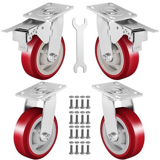 6 Inch Heavy Duty Casters Set of 4, Lockable Plate Caster Wheels - Image 8