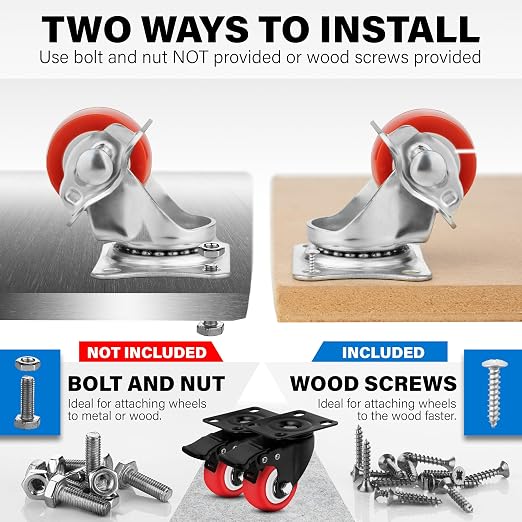 1 Inch Heavy Duty Casters Set of 4, Lockable Plate Caster Wheels - Image 7