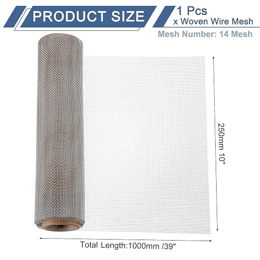uxcell 14 Mesh 39" x 10" Woven Wire Mesh, 316 Stainless Steel Air Vent Filter - Image 2