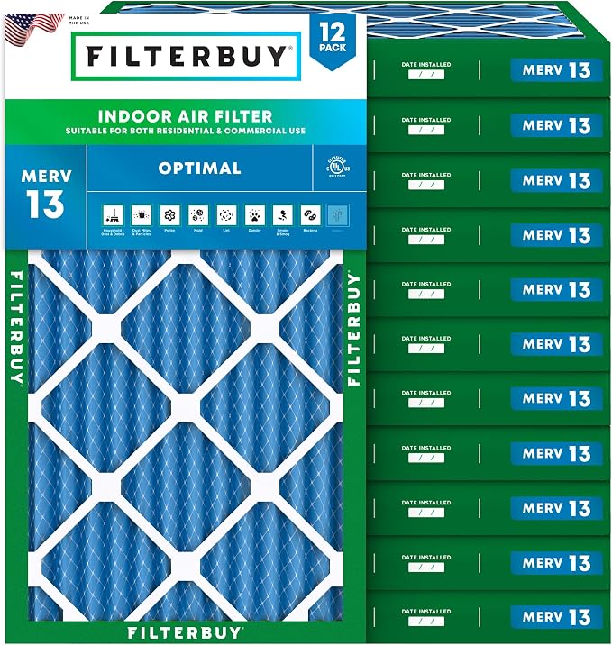 Filterbuy 12x24x2 Air Filter MERV 13 Optimal Smoke & Allergy Defense, by Filterbuy