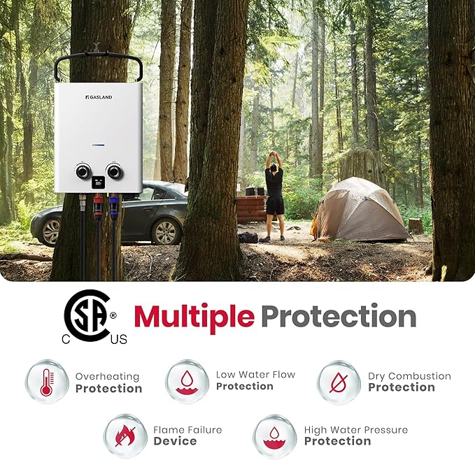 GASLAND Goshower G5 Pro Portable Propane Tankless Water Heater – 1.32 GPM, 34,000 BTU, With Water Pump & Strainer, Ultra-Slim 5L for Camping, Off-Grid, Outdoor Shower