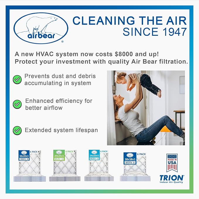 16x25x1 Air Filter MERV 8 TRION Air Bear Pleated HVAC Air Filters Replacement - Image 7
