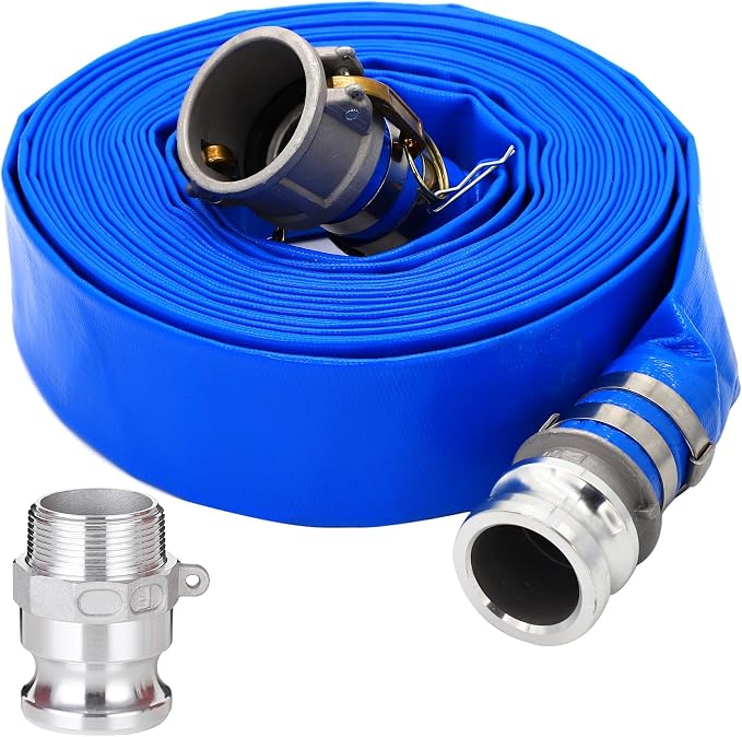 DAVCO 2" ID × 100 ft PVC Lay Flat Discharge Hose, Heavy Duty Reinforced Blue by DAVCO
