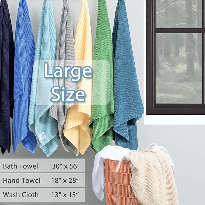 Turquoise Towels for Bathroom - 100% Cotton | Quick Dry | Thick | Lightweight, 3PCS Towel Set, 1 Large Bath 30"x56",1 Soft Hand 18"x28",1 Absorbent Washcloth 13"x13", Bath Towels with Hanging Loops