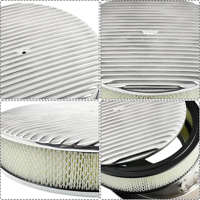14 x 3 Inch Round Polished Air Cleaner Kit Fully Finned Top - Image 3