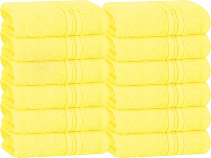 BOUTIQUO Ultra Soft Cotton Washcloths, Contains 12 Piece Face Cloths 12x12 inch, Ideal for Everyday use Face Towels, Compact & Lightweight Multi Purpose Washcloths - Lime Yellow