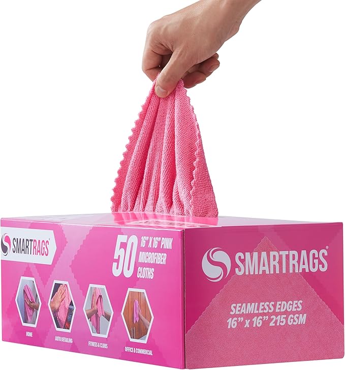 Arkwright Smart Rags in Box - (Bulk Case of 400) Lint Free, Large Microfiber Cleaning Cloth, Scratch & Streak-Free, Dispensable Wash Towels for Cars, Kitchen, and Window Glass, 16 x 16 in, Pink