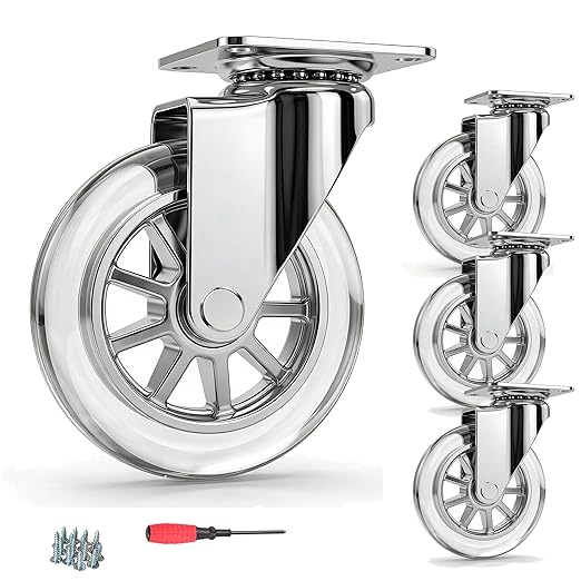 4” Casters Wheels Set of 4, Swivel Castors, Heavy Duty Clear Wheels by YAEMIKY