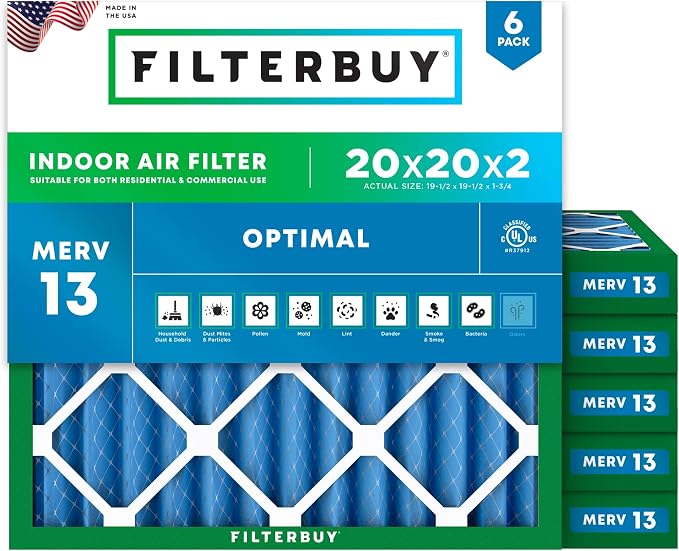 Filterbuy 20x20x2 Air Filter MERV 13 Optimal Smoke & Allergy Defense, by Filterbuy