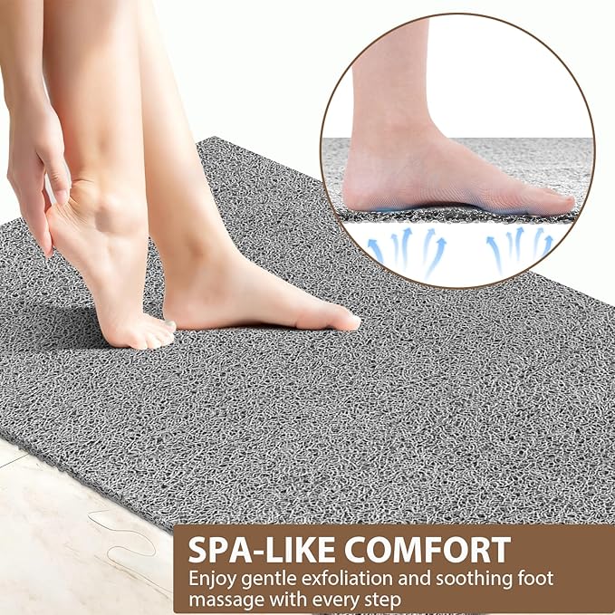 Shower Mat Non Slip: 59 x 35.4 Inch Extra Large Shower Mats for Inside Shower with Drain Hole - Soft PVC Loofah Anti Slip Shower Stall Mat for Walk-in Shower and Bathroom, Quick Drying