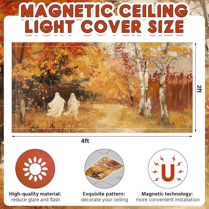 Glooglitter 4 Pcs Halloween Ghost Fluorescent Light Covers 4 x 2 ft Fall - Image 9