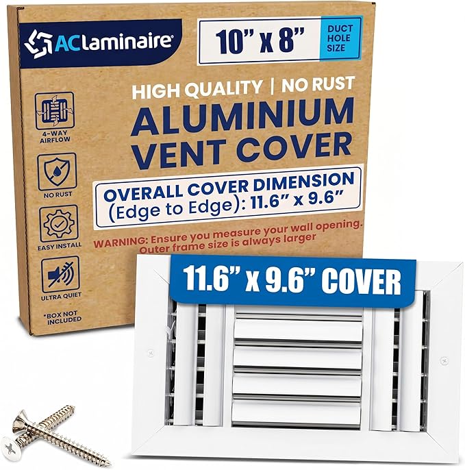 10x8 Aluminum 4-Way Air Vent Cover Wall Ceiling Register – Quiet HVAC Wall by ACLAMINAIRE