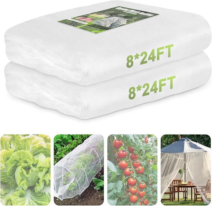 Garden Netting, 2 Pack 8x24Ft Ultra Fine Mesh Netting Pest Barrier Protection by RIFNY