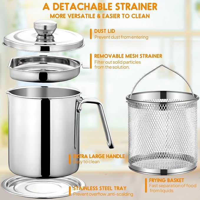 Chihee Grease Container Deep Fryer 2 in 1 Stainless Steel Bacon Grease Saver - Image 4