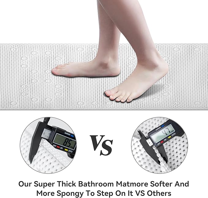 Double Layer Foam Non Slip Bathtub Mat 37x17in, More Comfortable and Thicker Tub Mat Than Ordinary Foam Shower Mat, Bath Mat for Tub with Suction for Comfort and Safety (White, 36'' x 17'')