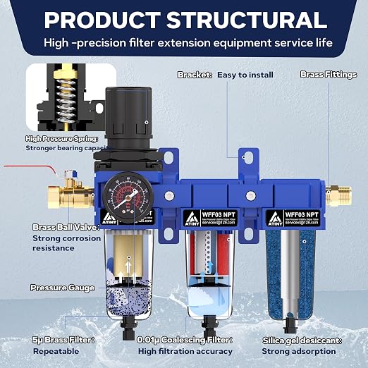 3/8 Inch NPT Three Stage Air Drying System, air Pressure Regulator - Image 4