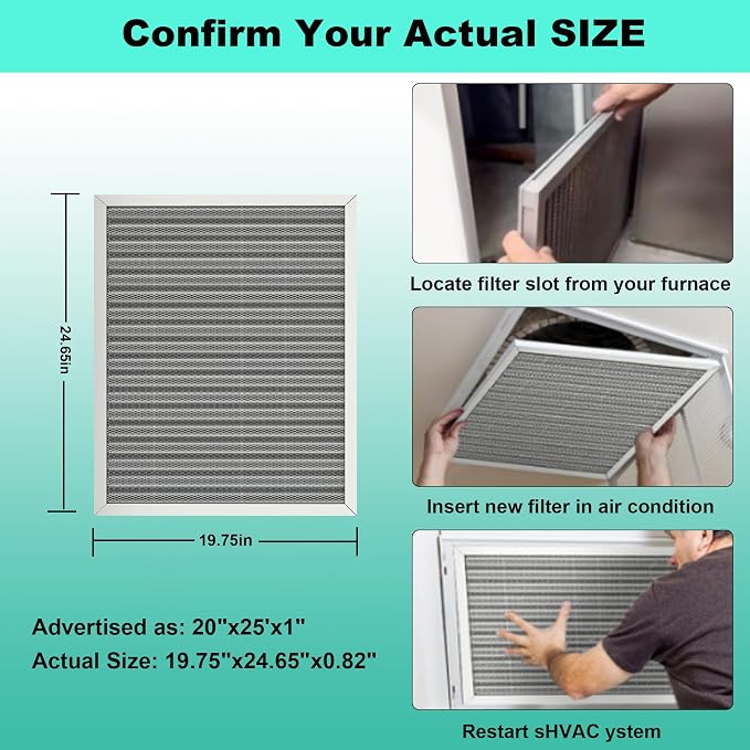 20x25x1 Reusable Air Filter, Washable Filter, Electrostatic, MERV 8, Lasts a - Image 3