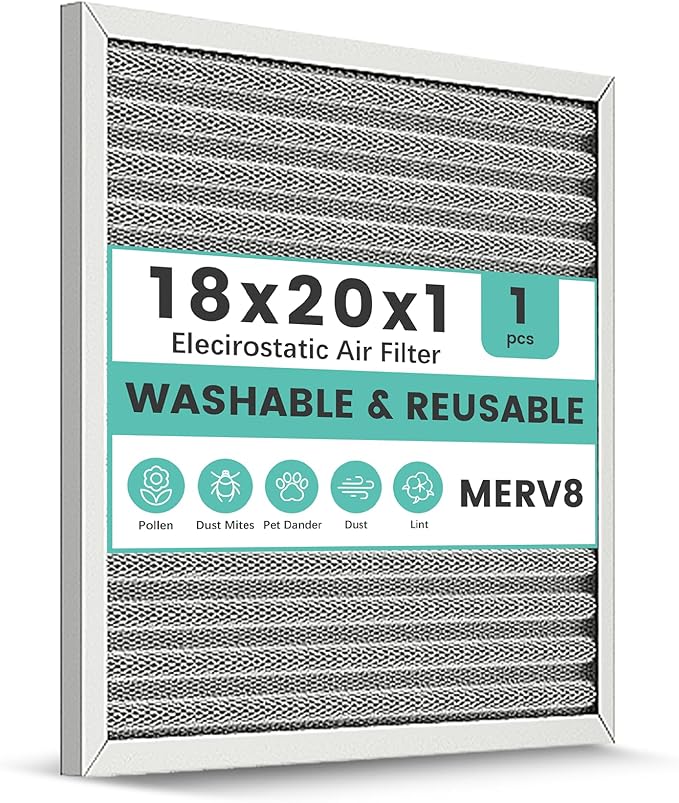 18x20x1 Reusable Air Filter, Electrostatic HVAC AC Furnace Filter, Merv 8 by KEYINGXUAN
