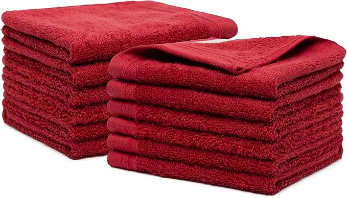 100% Cotton Washcloths Set 13” x 13” | Burgundy Towels | Set of 24 Ultra Soft and Highly Absorbent Washcloths Sets for Bathroom, Gym, Hotel, Spa | Machine Washable Face Towel